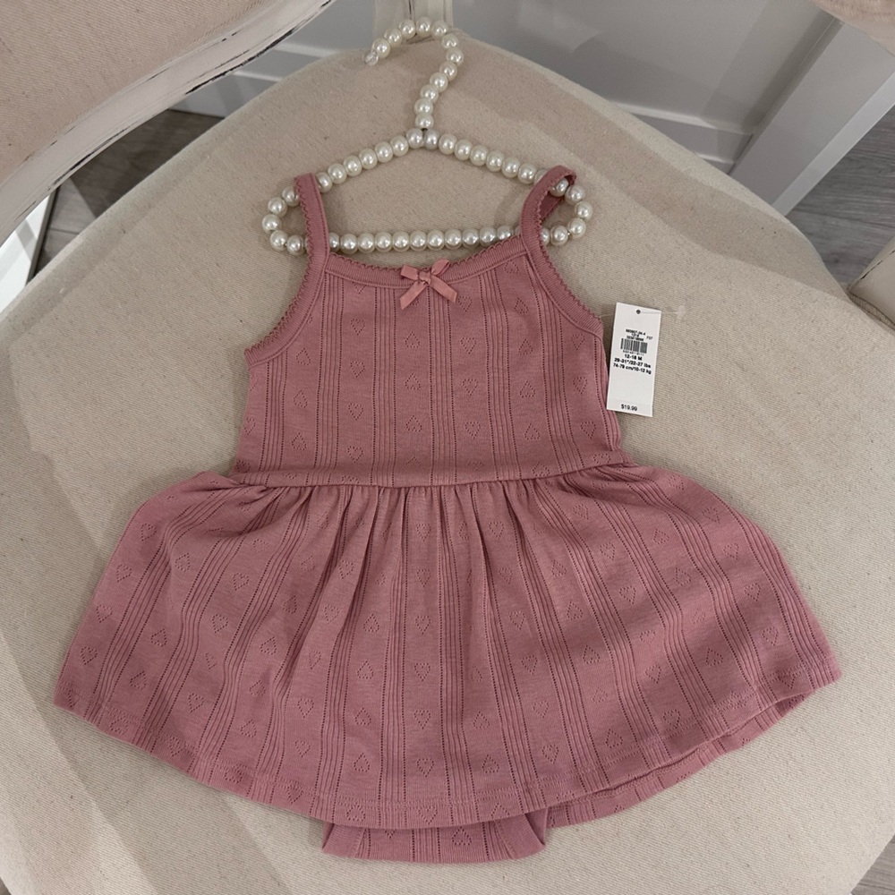 🤍 18~24 Mth Dusty Rose Pointelle Knit Baby Dress with Bow NWT - Picture 3 of 5